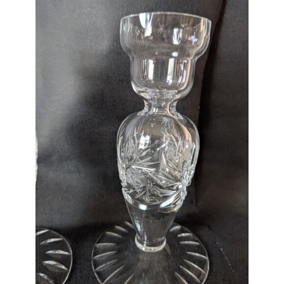 Lead Crystal Candle Holders Etched Design, Vintage Pair German Democratic Republ - Picture 5 of 8